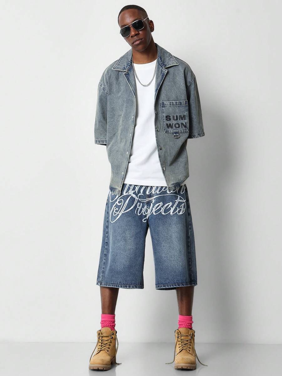 Bermuda Jeans Manfinity Studios Archive Jorts — Foto 3