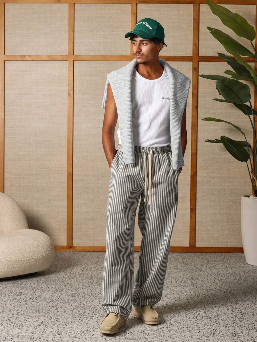 Calça Manfinity Studios Linen Pinstripe Relaxed Trousers — Foto 2