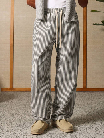Calça Manfinity Studios Linen Pinstripe Relaxed Trousers — Foto 1