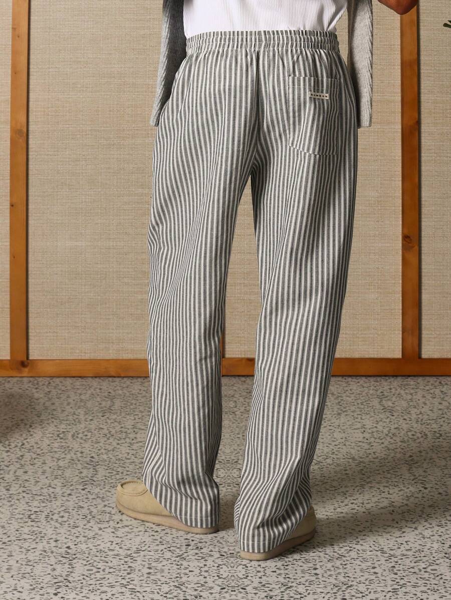Calça Manfinity Studios Linen Pinstripe Relaxed Trousers — Foto 4