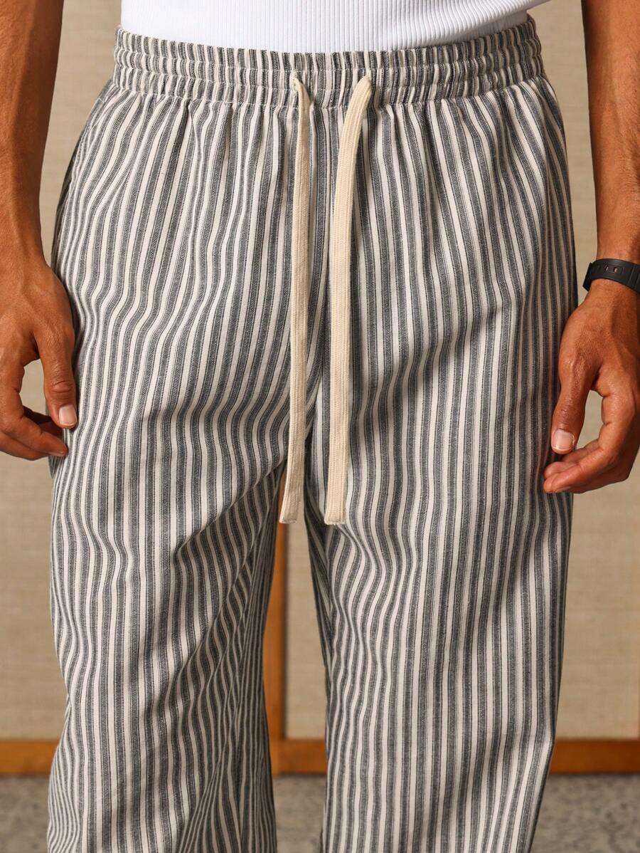 Calça Manfinity Studios Linen Pinstripe Relaxed Trousers — Foto 8
