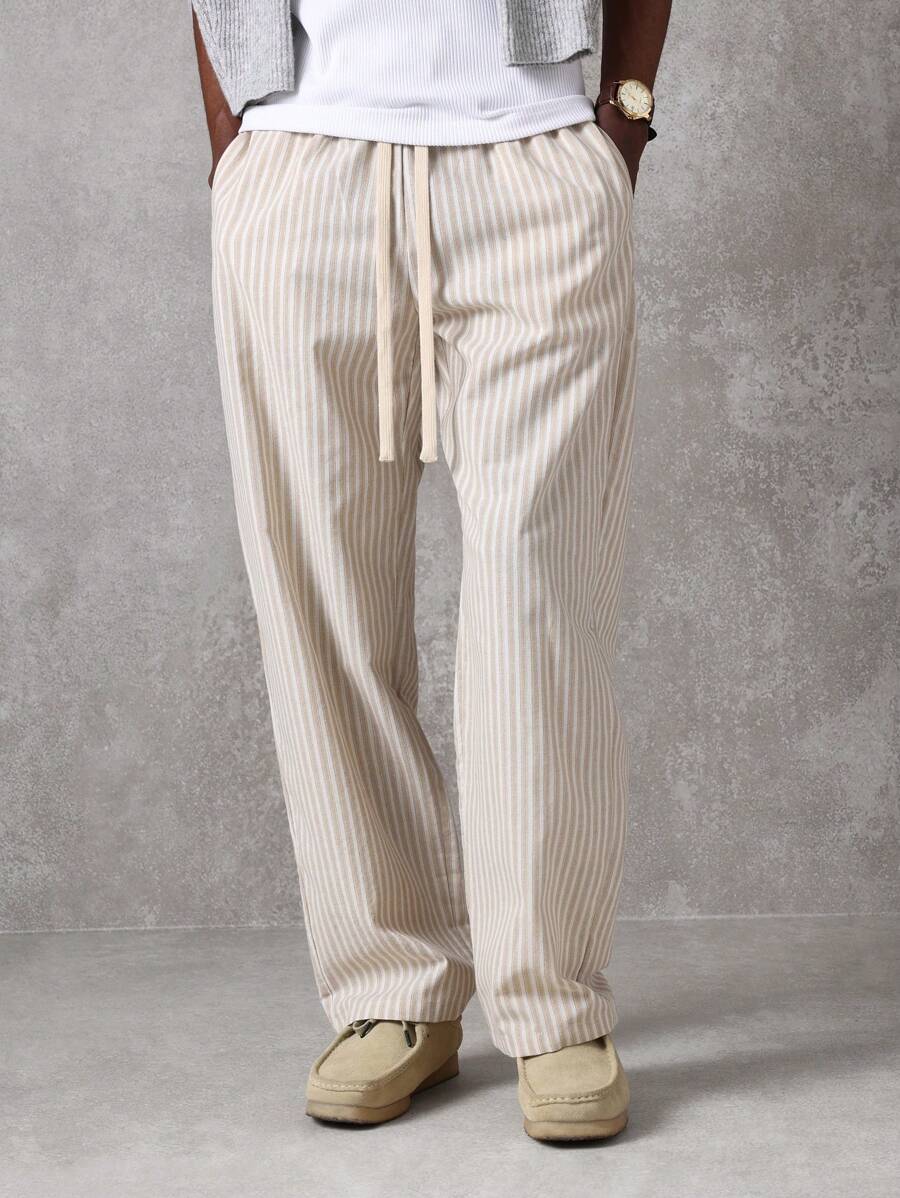 Calça Manfinity Studios Linen Pinstripe Relaxed Trousers — Foto 9