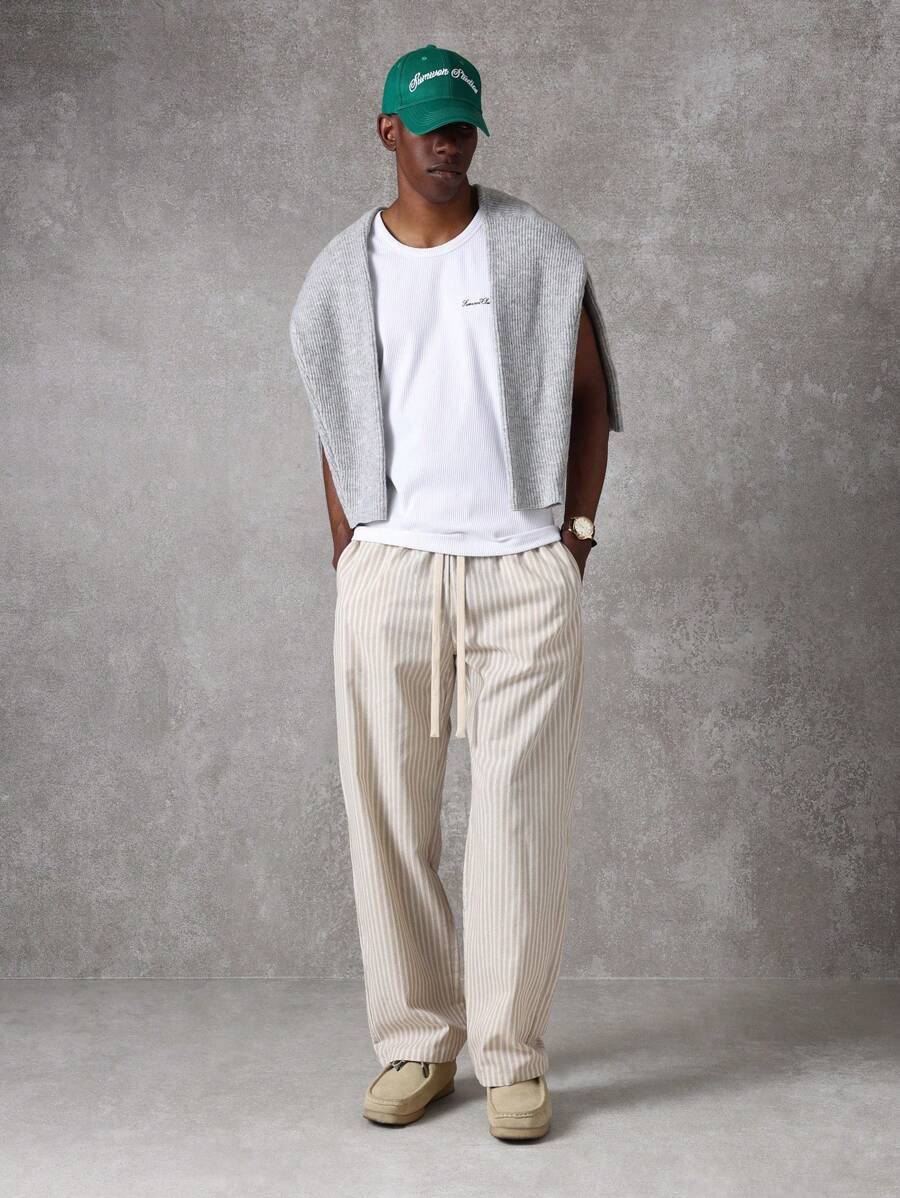 Calça Manfinity Studios Linen Pinstripe Relaxed Trousers — Foto 10