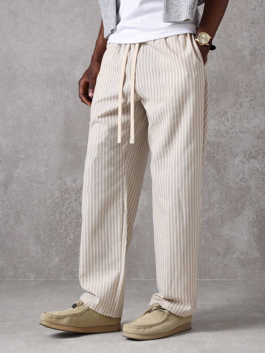 Calça Manfinity Studios Linen Pinstripe Relaxed Trousers — Foto 11