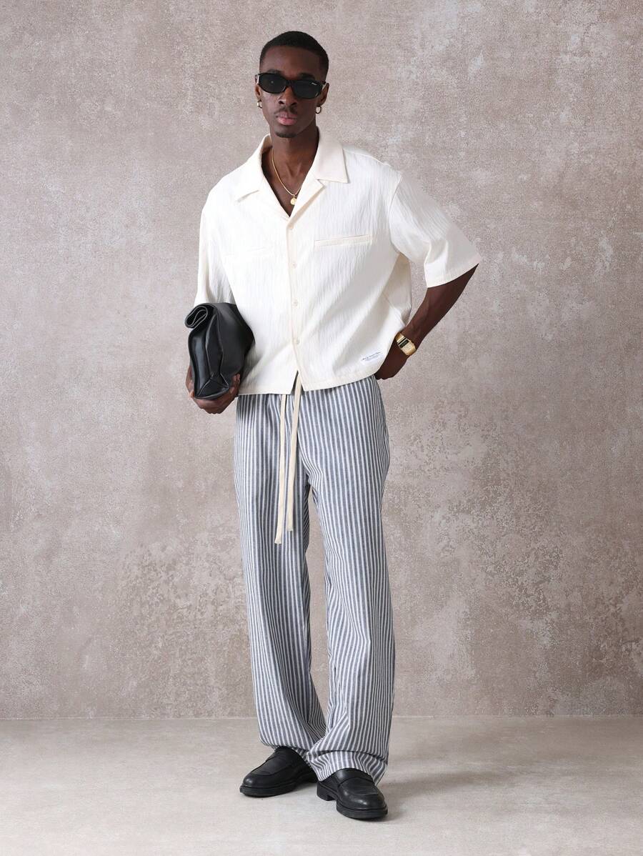 Calça Manfinity Studios Linen Pinstripe Relaxed Trousers — Foto 17