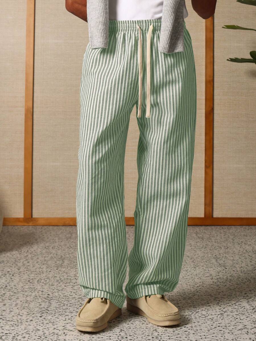 Calça Manfinity Studios Linen Pinstripe Relaxed Trousers — Foto 24