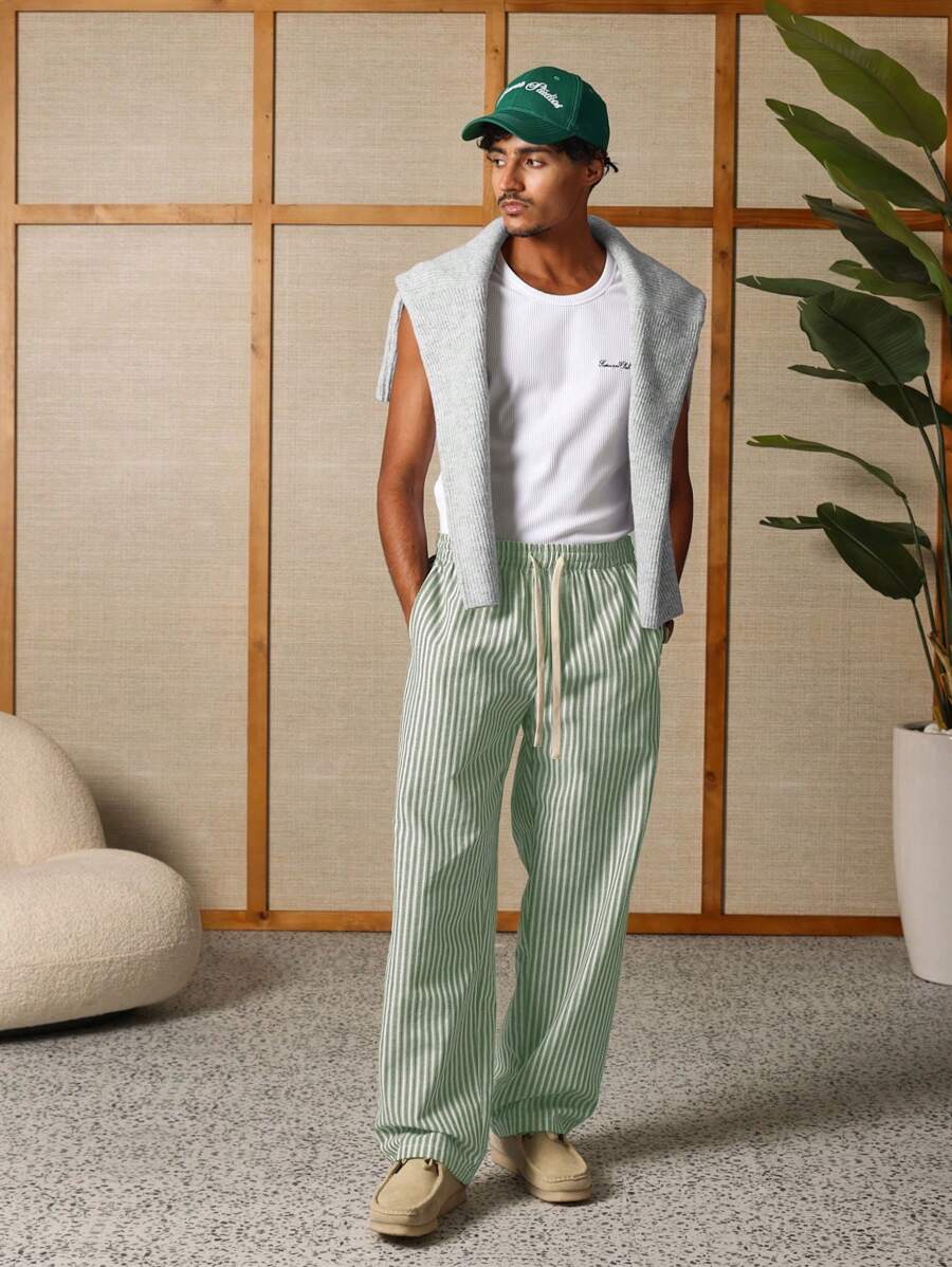 Calça Manfinity Studios Linen Pinstripe Relaxed Trousers — Foto 25