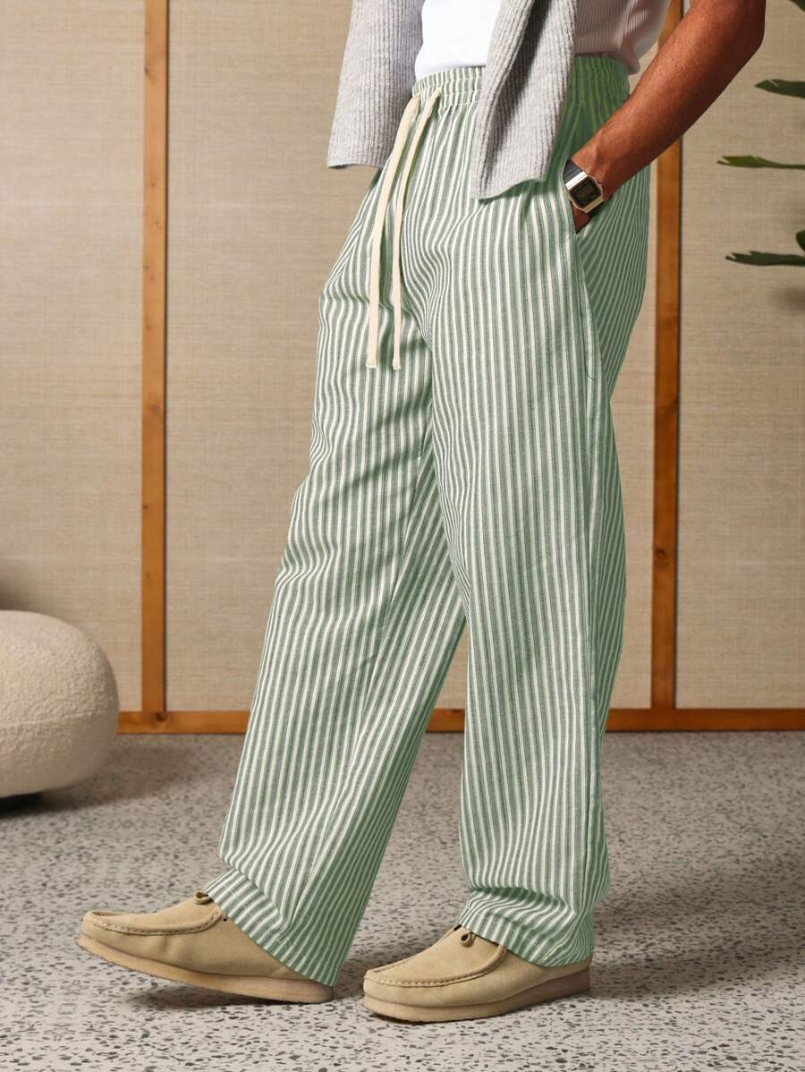 Calça Manfinity Studios Linen Pinstripe Relaxed Trousers — Foto 26