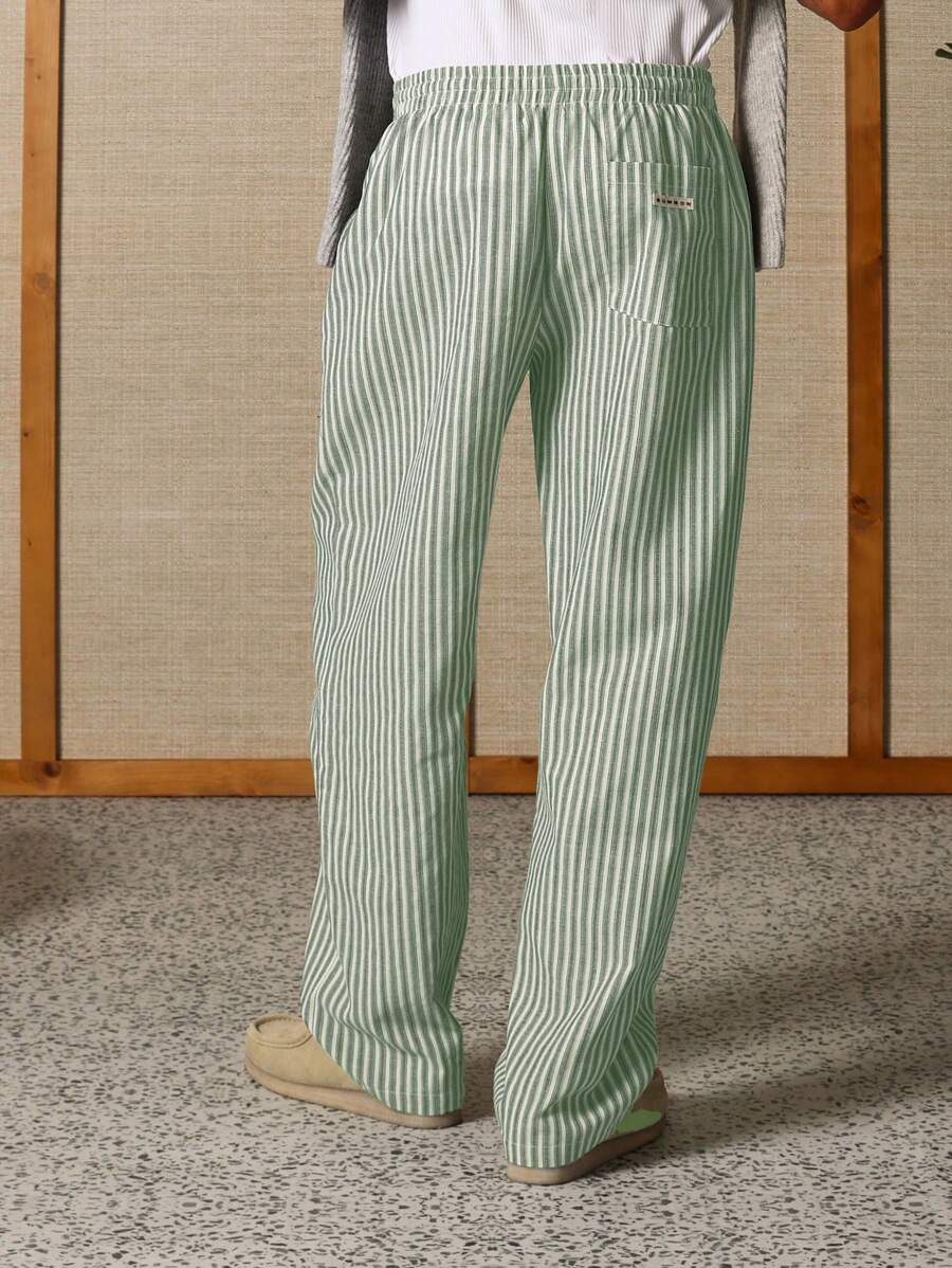 Calça Manfinity Studios Linen Pinstripe Relaxed Trousers — Foto 27