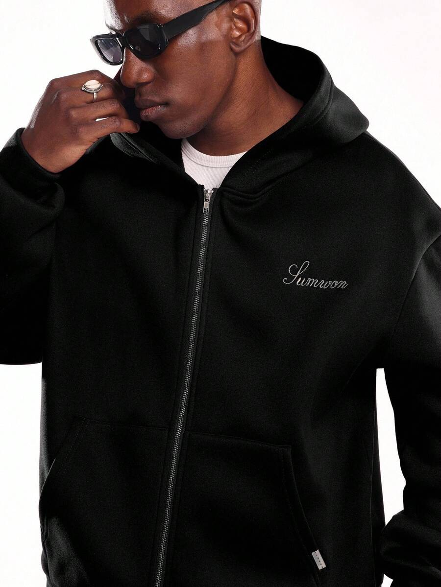 Moletom Manfinity Studios Script Zip Hoodie — Foto 2