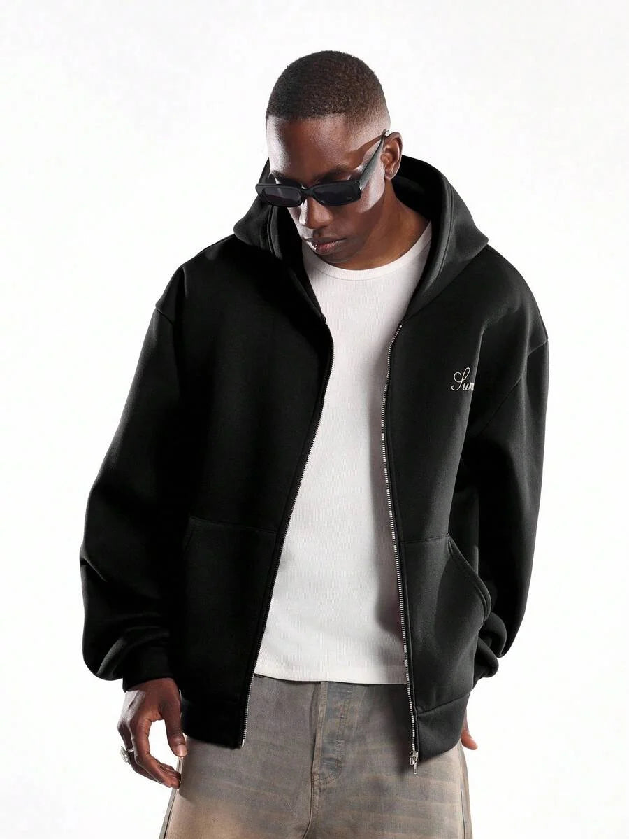 Moletom Manfinity Studios Script Zip Hoodie — Foto 5
