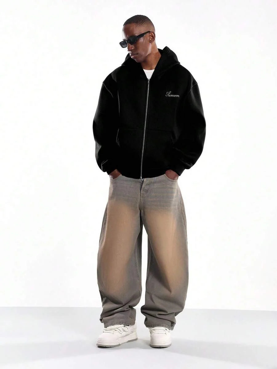 Moletom Manfinity Studios Script Zip Hoodie — Foto 6