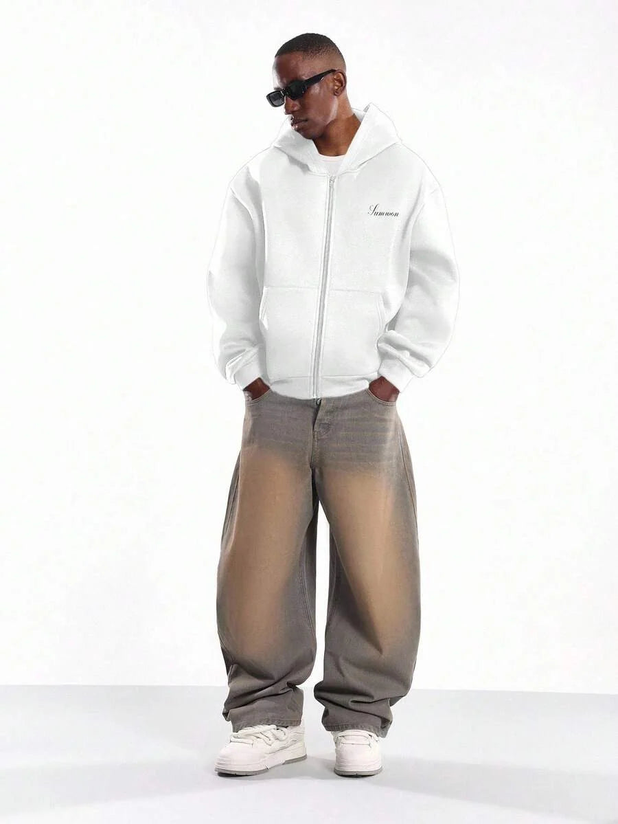 Moletom Manfinity Studios Script Zip Hoodie — Foto 9