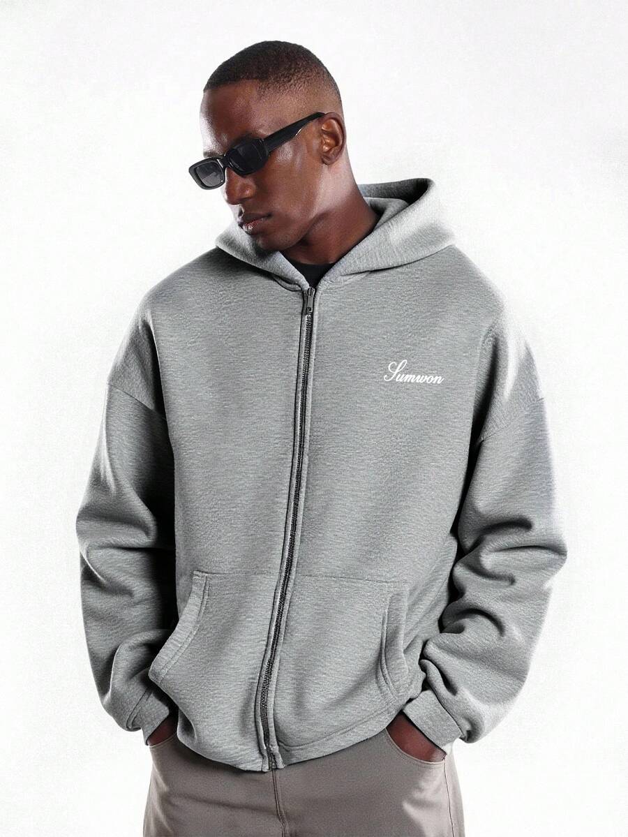Moletom Manfinity Studios Script Zip Hoodie — Foto 12