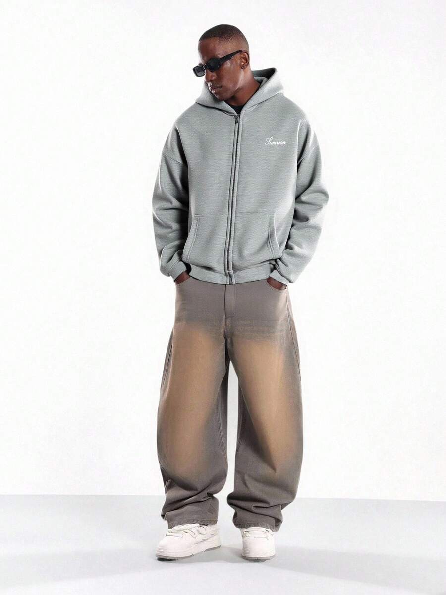 Moletom Manfinity Studios Script Zip Hoodie — Foto 15