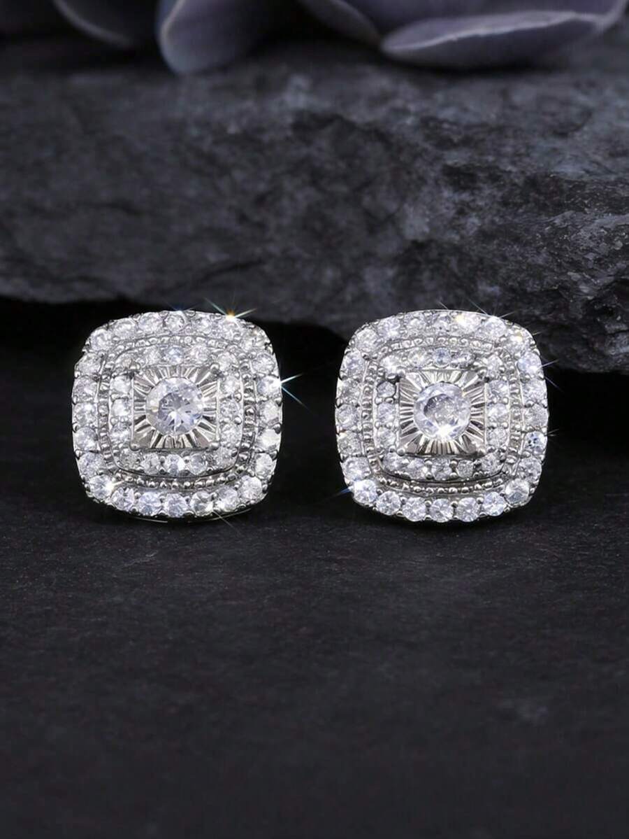 Brincos Manfinity Iced Out Prata — Foto 1