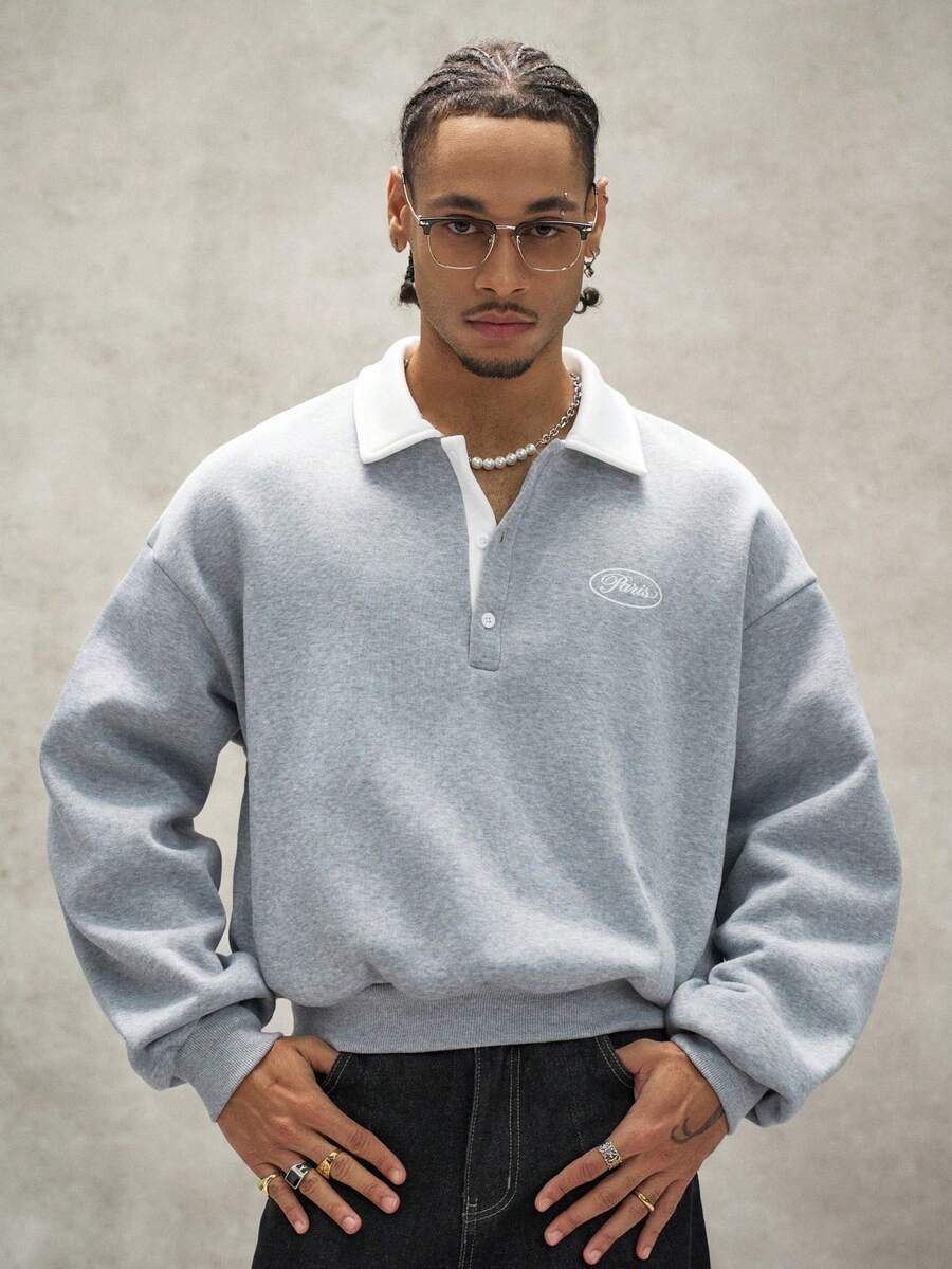 Moletom Manfinity Studios Aurora Thermal Polo Sweatshirt — Foto 4
