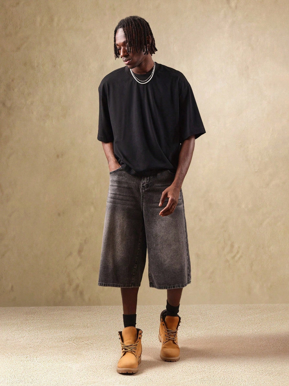 Short Manfinity Denim Oversized Perna Larga — Foto 9