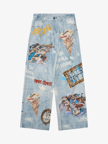 Calça Jeans Manfinity Sacred Renaissance Graffiti Light Wash — Foto 1