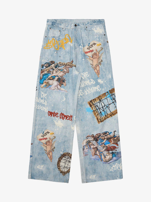 Calça Jeans Manfinity Sacred Renaissance Graffiti Light Wash — Foto 1