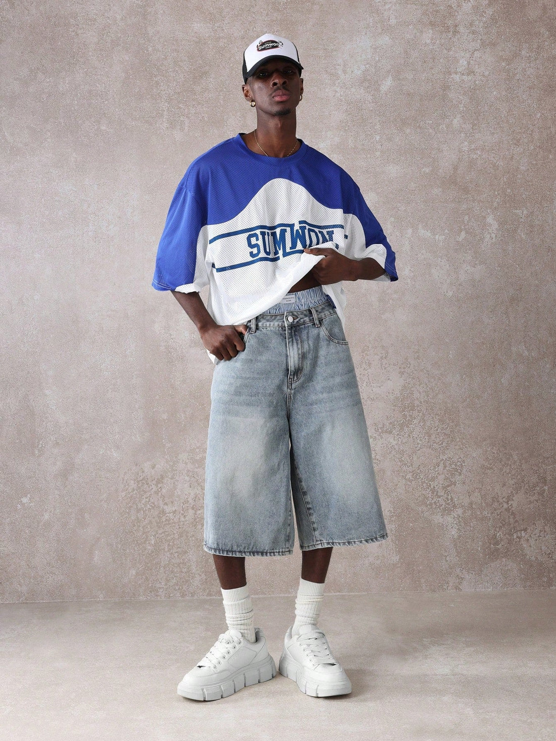 Short Manfinity Denim Oversized Perna Larga — Foto 1