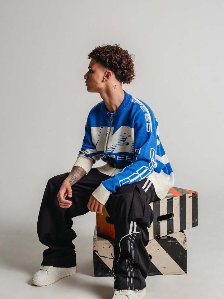Blusa Suéter Manfinity com Zíper Azul 'MY3' — Foto 2