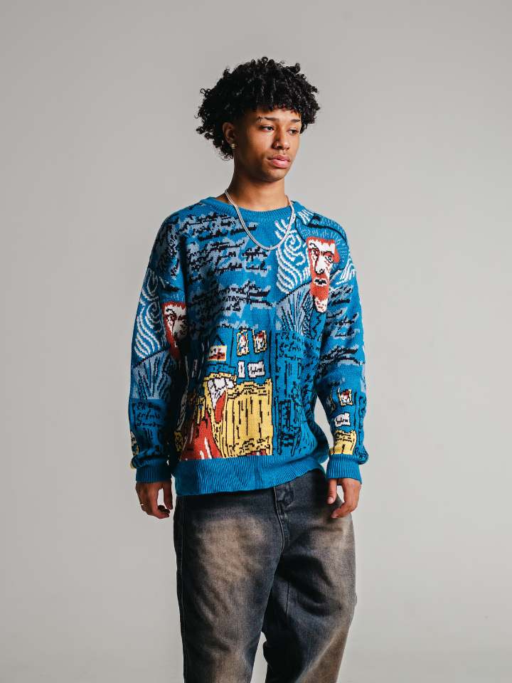 Blusa Suéter Manfinity Azul de lã 'Van Gogh' — Foto 3