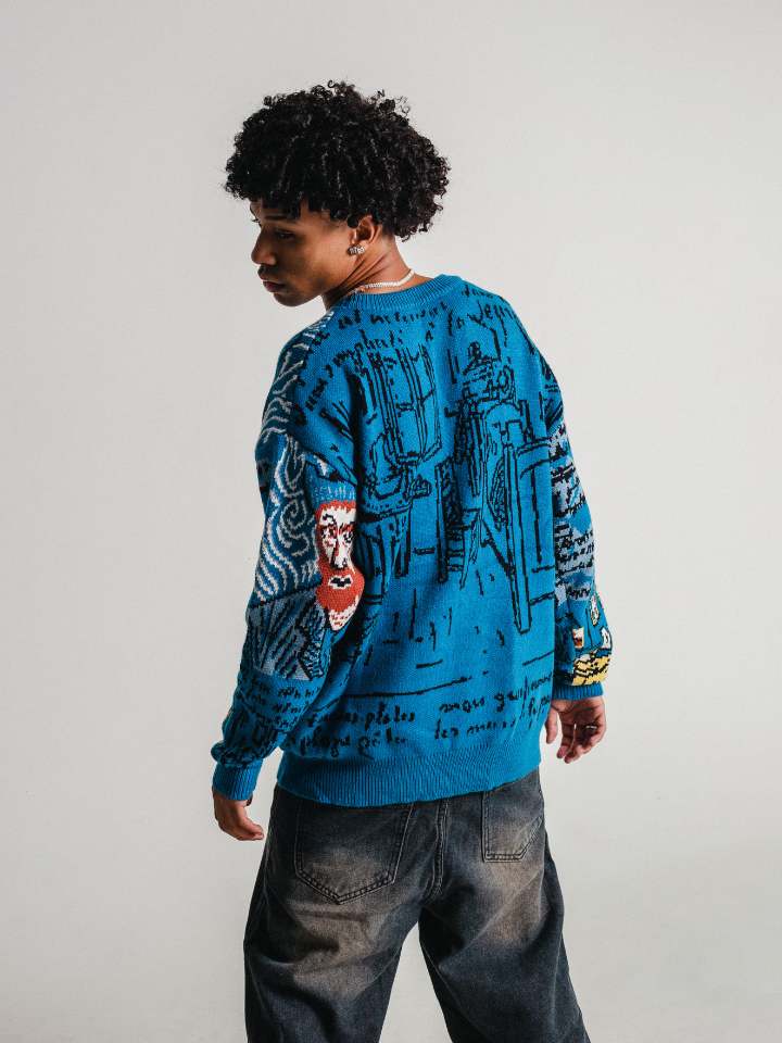 Blusa Suéter Manfinity Azul de lã 'Van Gogh' — Foto 5