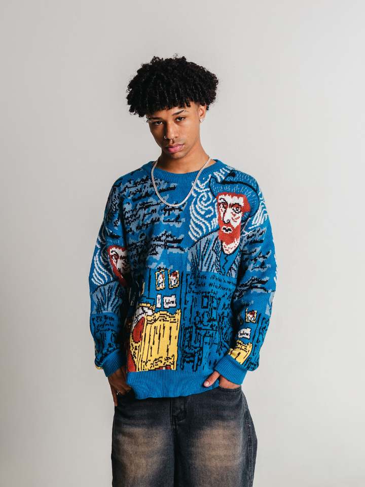 Blusa Suéter Manfinity Azul de lã 'Van Gogh' — Foto 6