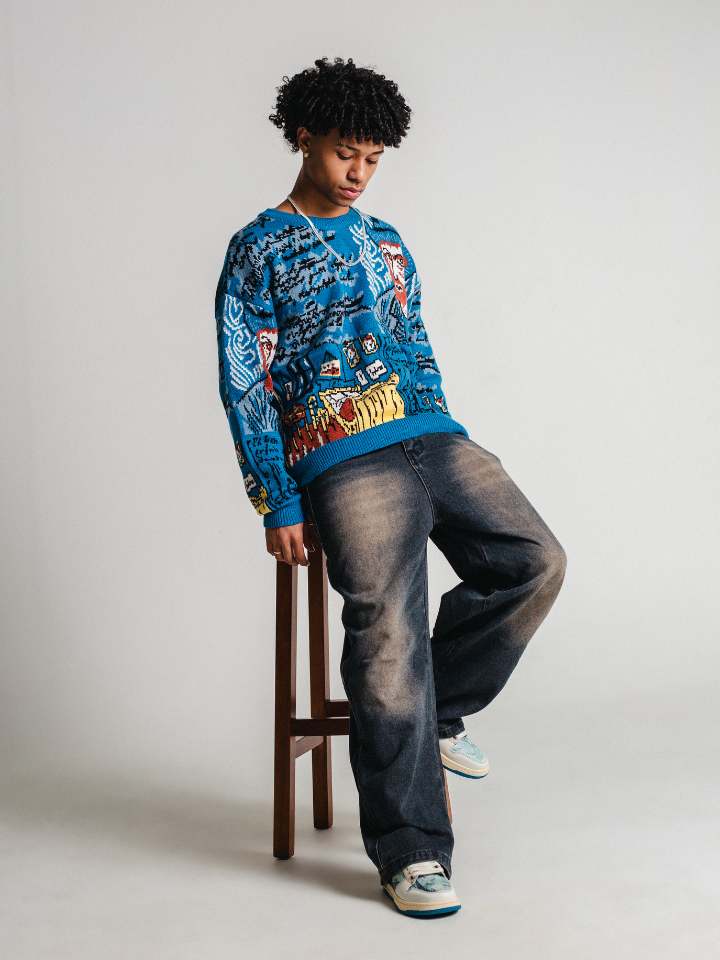 Blusa Suéter Manfinity Azul de lã 'Van Gogh' — Foto 2